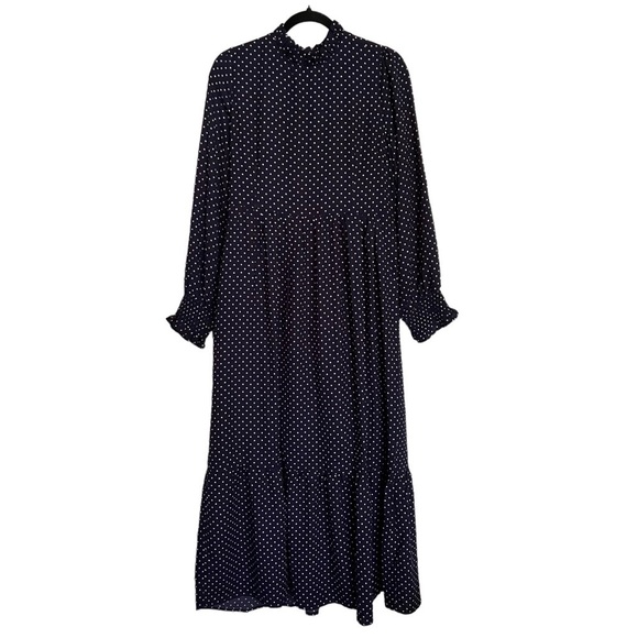 Joanie Navy Blue Corina Polka Dot Print Midaxi Dress Size US 8 - Picture 1 of 11